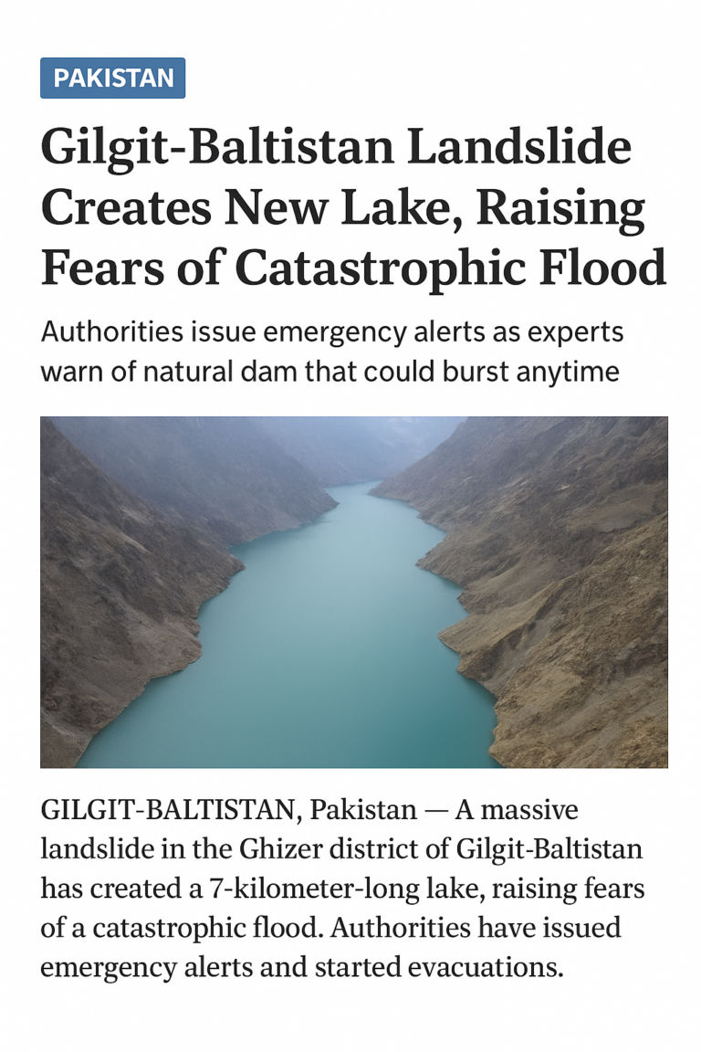 🌊 گلگت بلتستان میں لینڈ سلائیڈ سے جھیل وجود میں آگئی، ماہرین نے بڑے سیلاب کا خدشہ ظاہر کر دیا